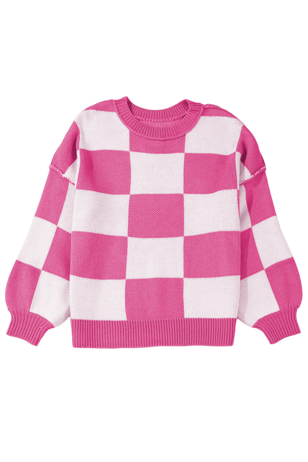Khaki Checkered Bishop Sleeve Pullover Sweater