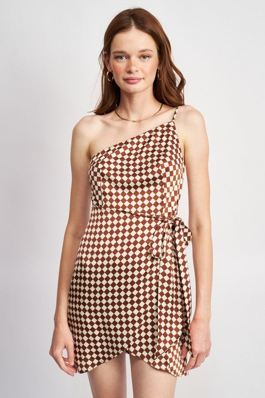 One Shoulder Wrap Mini Dress