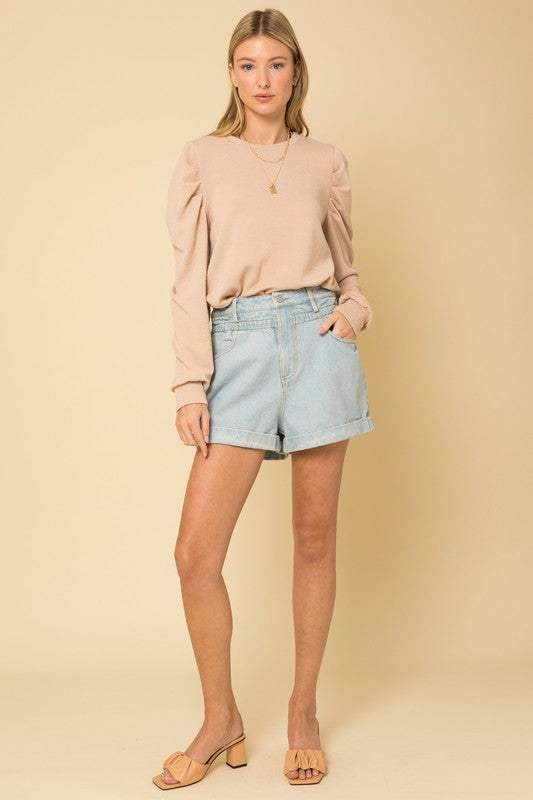 Long Sleeve Top With Puff Sleeves