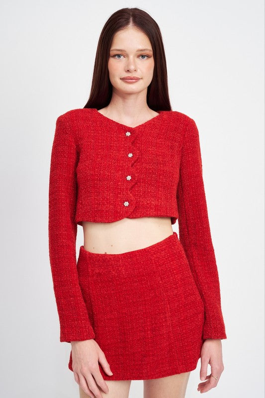 Long Sleeve Button Up Cropped Top