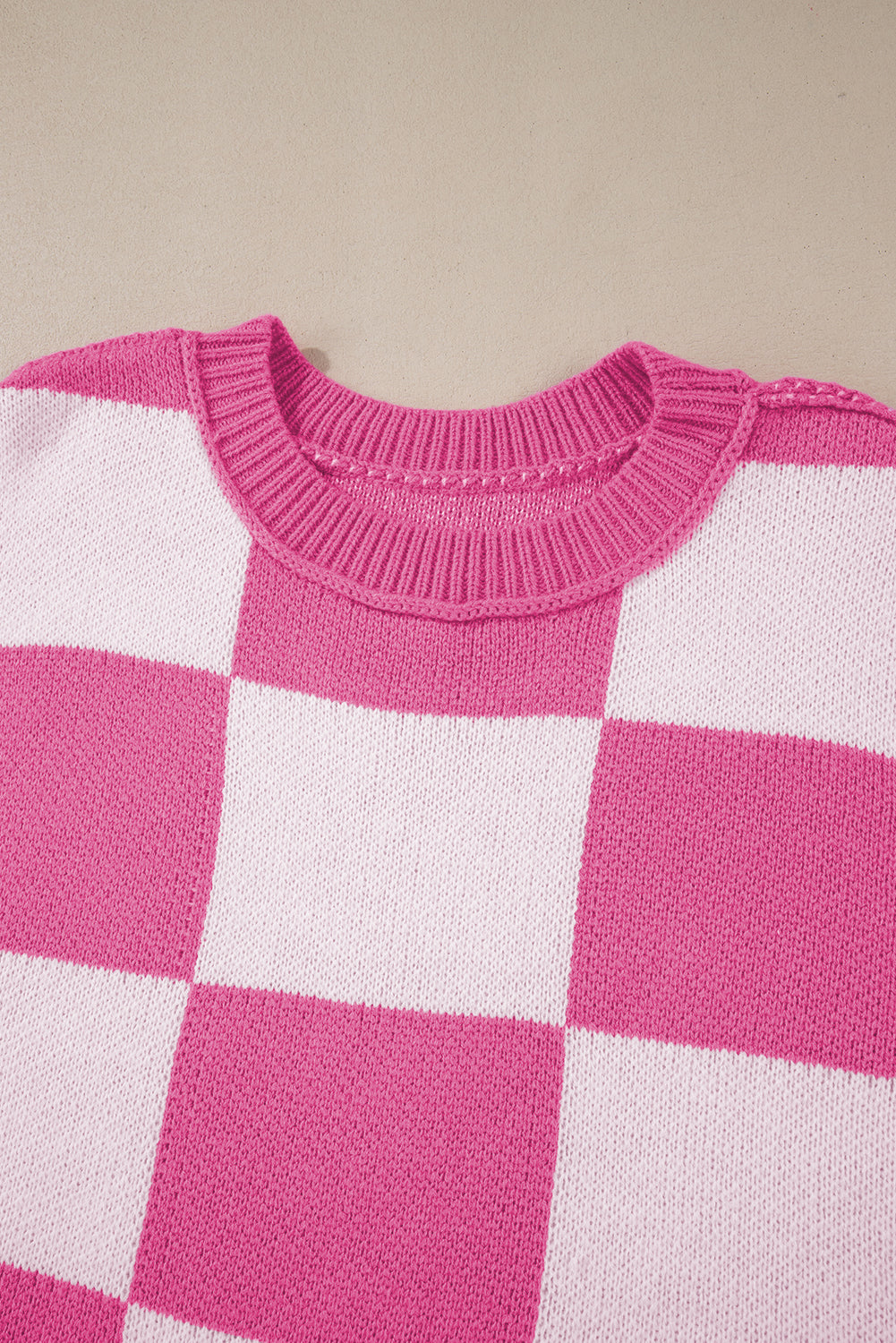 Khaki Checkered Bishop Sleeve Pullover Sweater