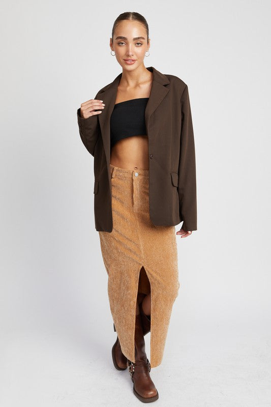 Corduroy Midi Skirt with Front Slit