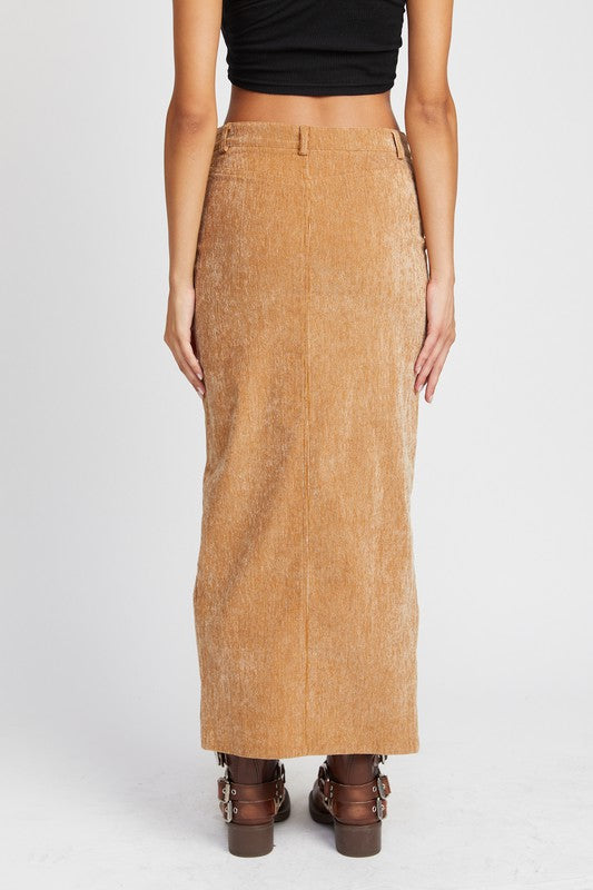 Corduroy Midi Skirt with Front Slit