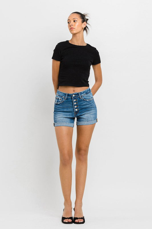 VERVET By Flying Monkey Super High Rise Button Up Mom Shorts