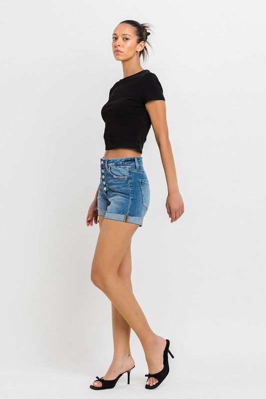 VERVET By Flying Monkey Super High Rise Button Up Mom Shorts