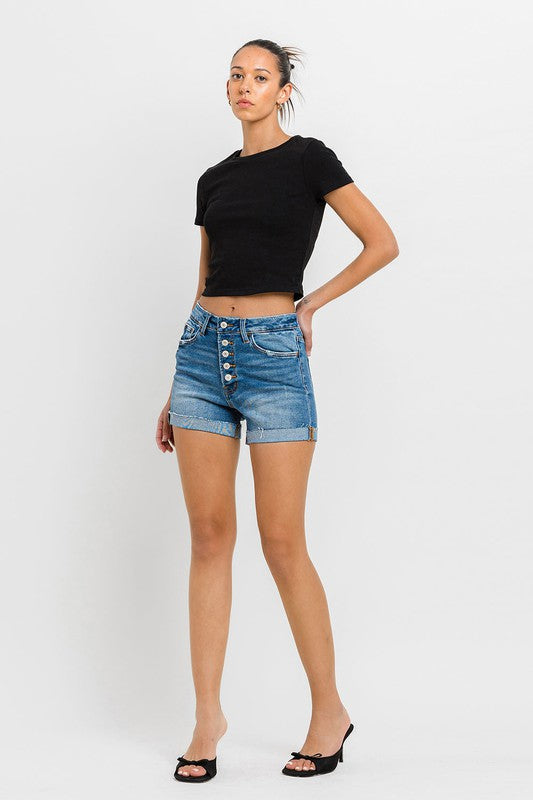 VERVET By Flying Monkey Super High Rise Button Up Mom Shorts