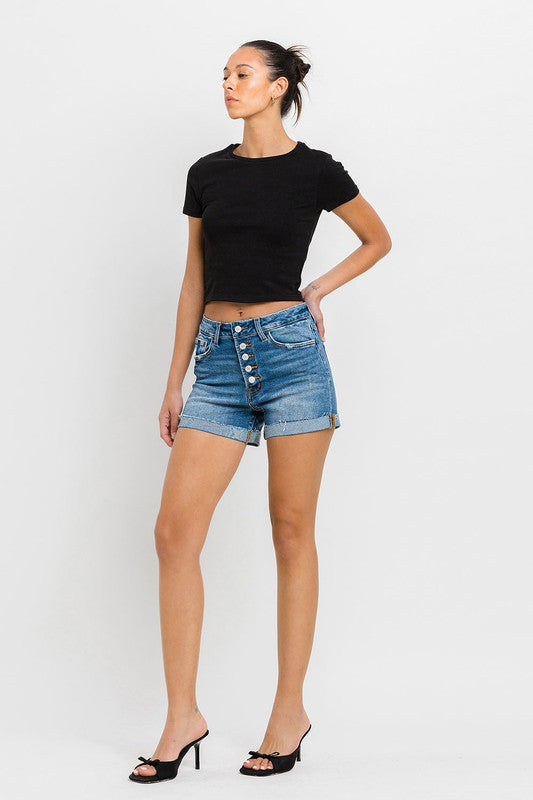 VERVET By Flying Monkey Super High Rise Button Up Mom Shorts