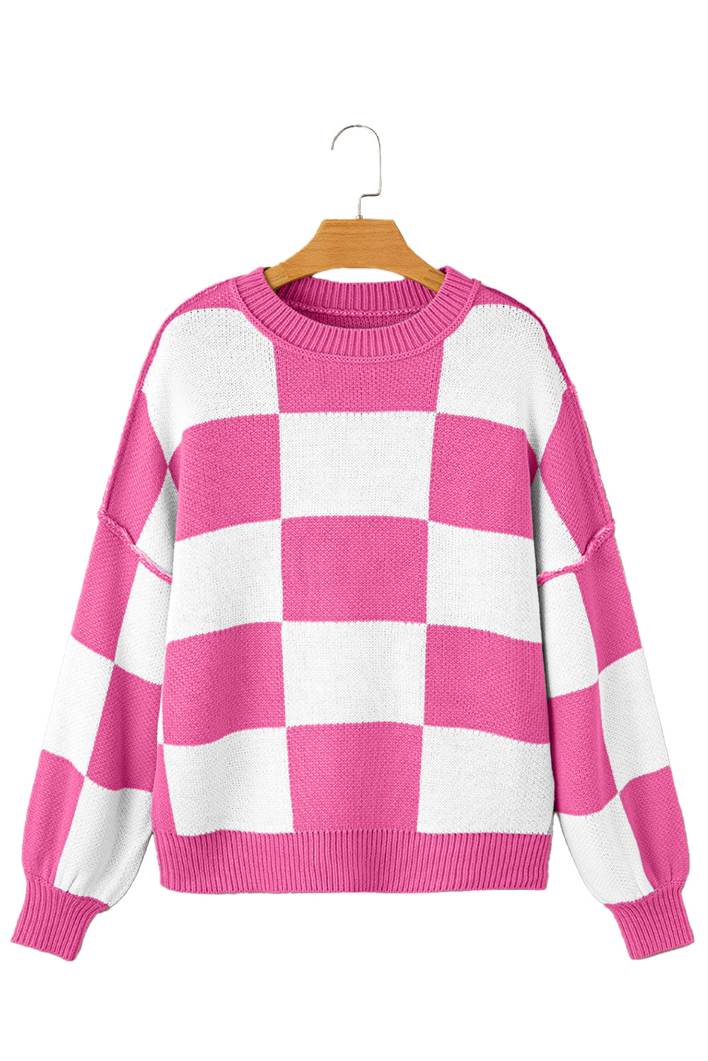 Khaki Checkered Bishop Sleeve Pullover Sweater