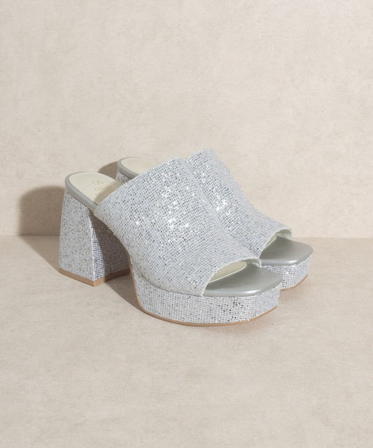 Crystal-Rhinestone Platform Slide High Heel