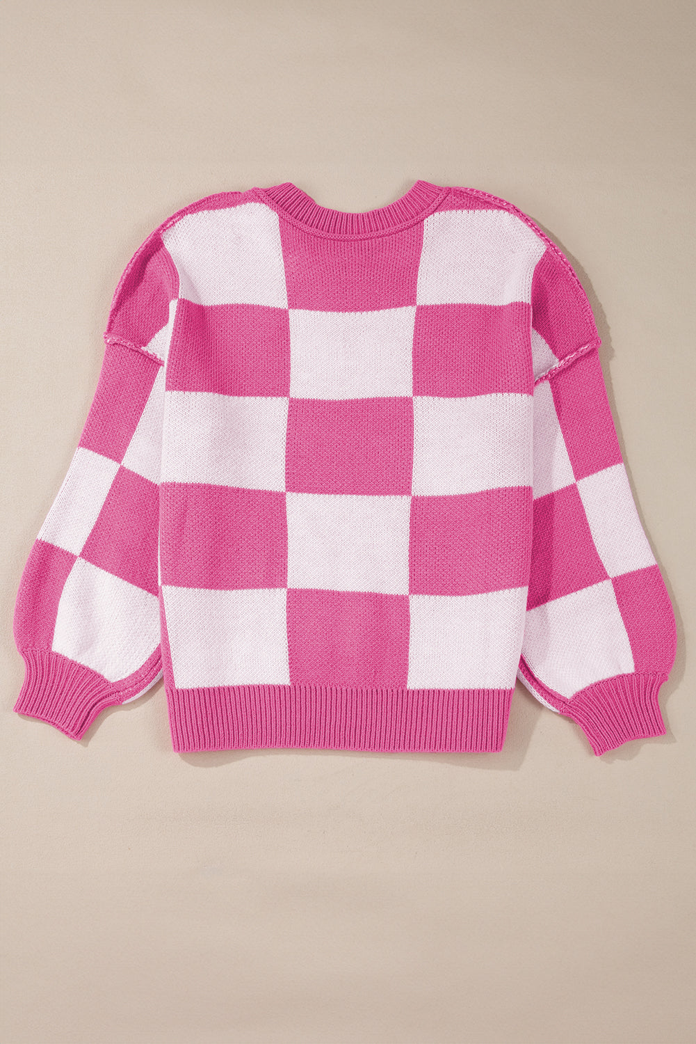 Khaki Checkered Bishop Sleeve Pullover Sweater