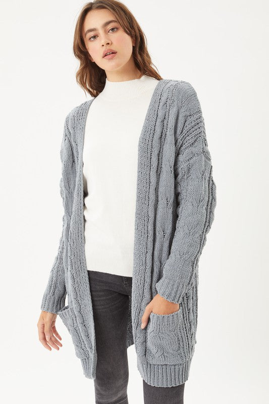 Chenille Cable Knit Oversized Open Front Cardigan