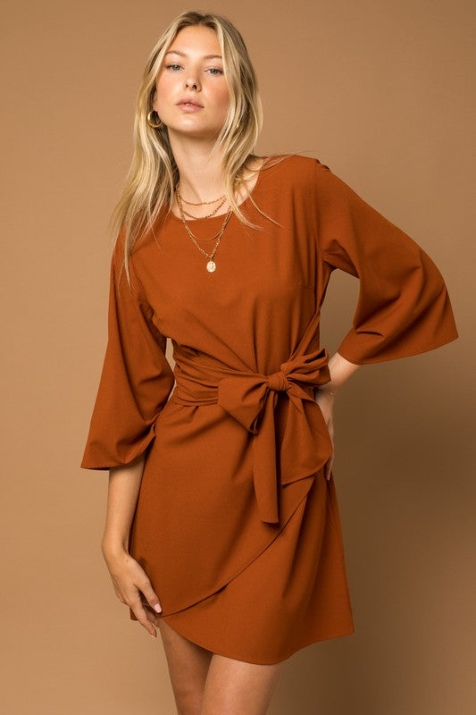 Kimono Sleeve Tie Wrap Dress