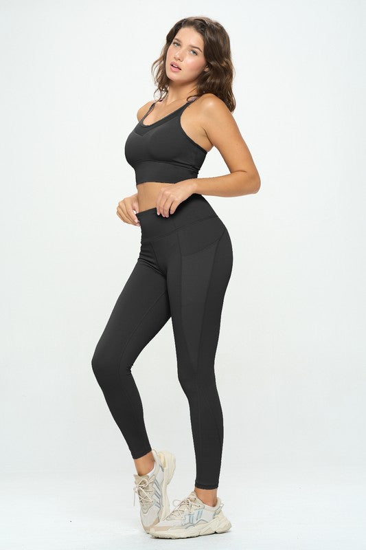 Mesh Lining Sports Bra and Leggings Two Piece Set