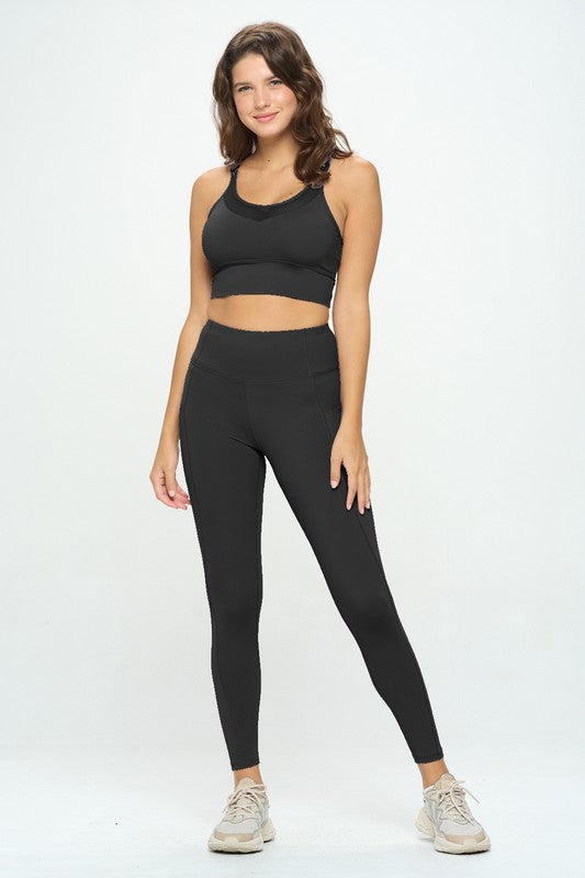 Mesh Lining Sports Bra and Leggings Two Piece Set