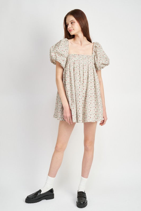 Ditsy Floral Bubble Sleeve Mini Dress