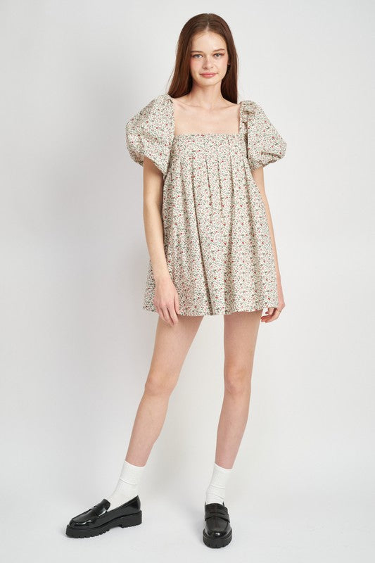 Ditsy Floral Bubble Sleeve Mini Dress