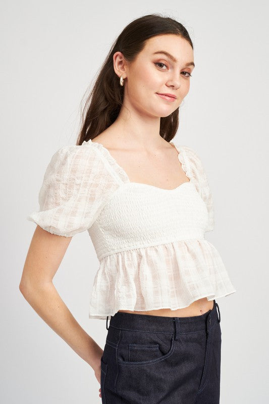 Smocked Babydoll Puff Sleeve Top