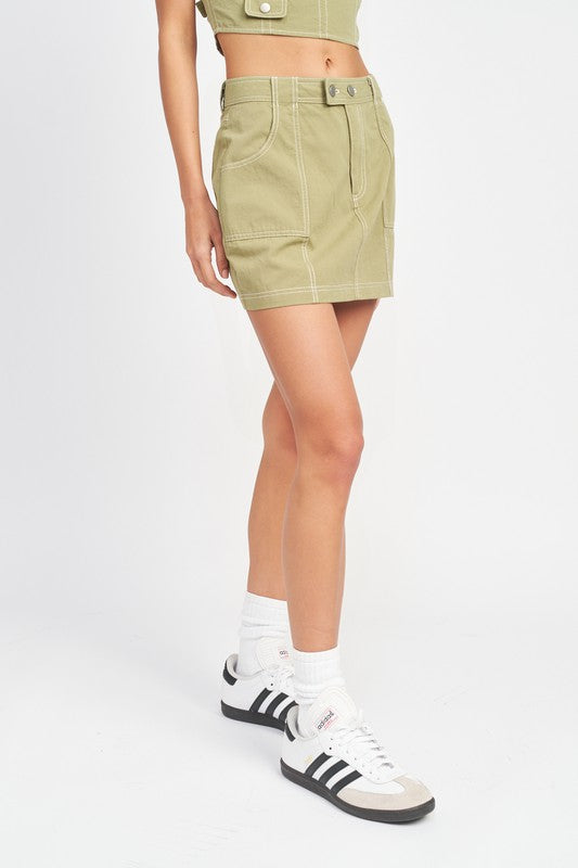 Contrast Stitching Mini Skirt