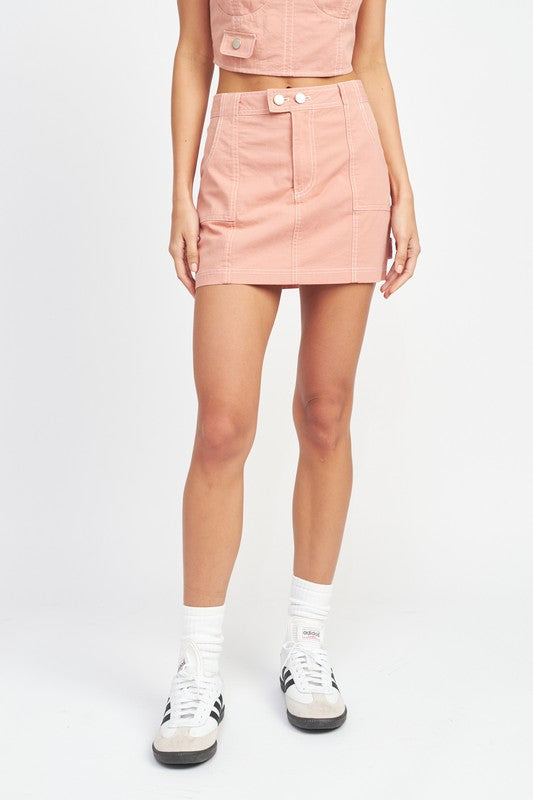 Contrast Stitching Mini Skirt