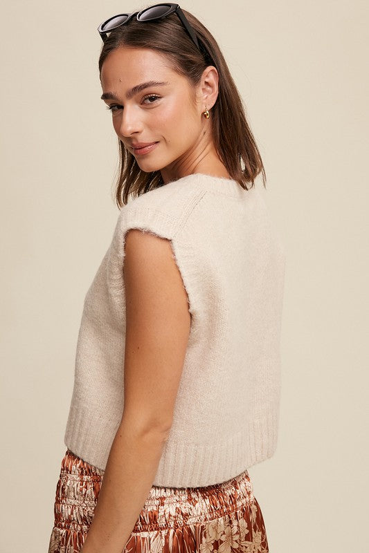 Soft Touch Cropped Knit Sweater Vest