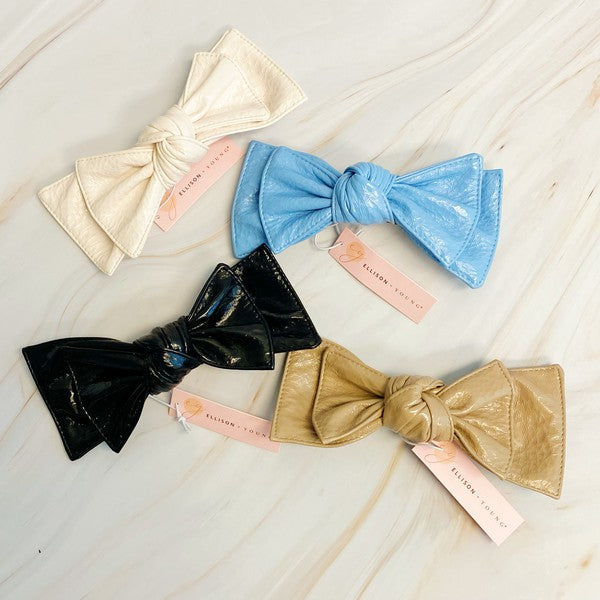Patent Leather Double Bow Hair Clip