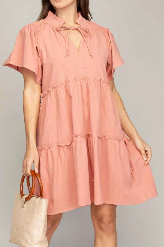 Short Sleeve Tiered Mini Dress