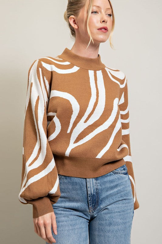 Mock Neck Printed Sweater