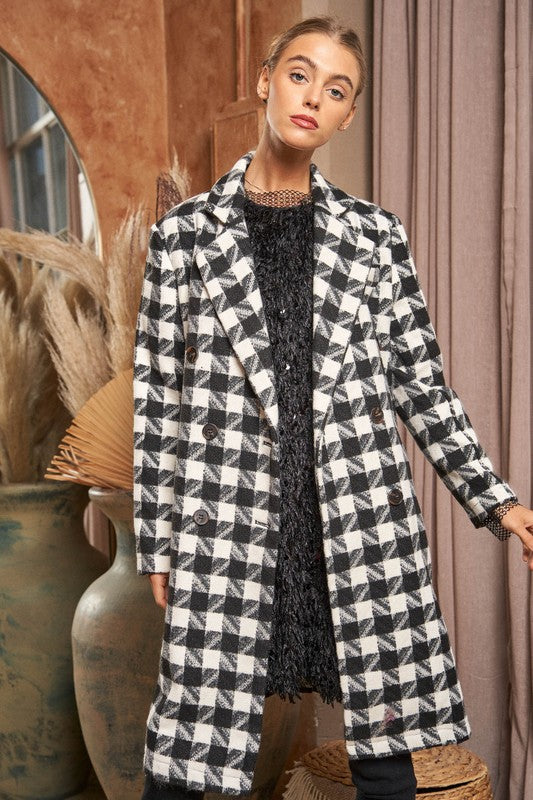 Textured Knit Tweed Double Button Coat Jacket