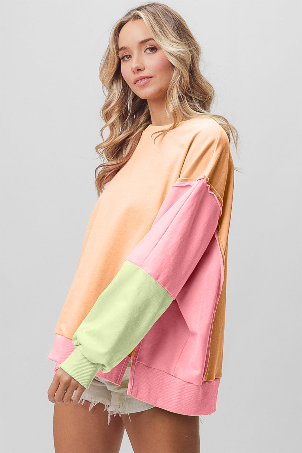 BiBi Washed Color Block Sweatshirt