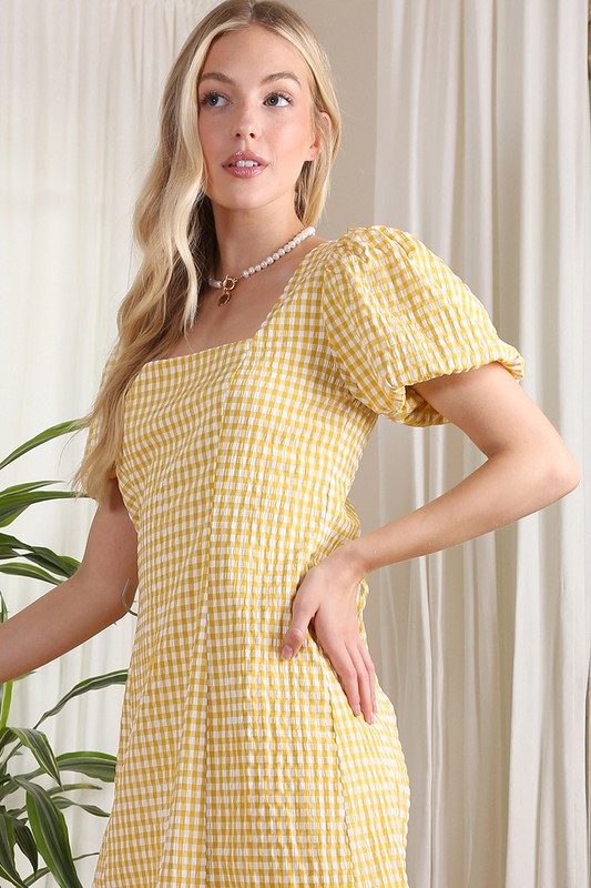 Puff Sleeve Open Corset Gingham Dress