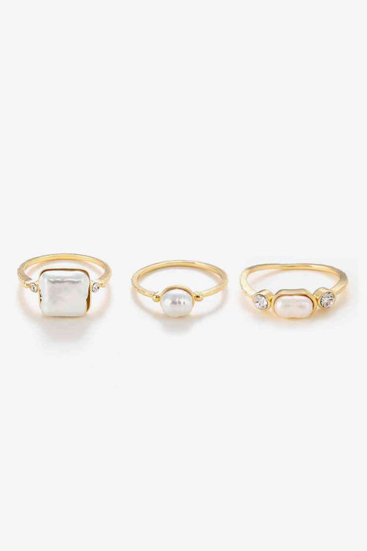Pearl 18K Gold-Plated Ring Set